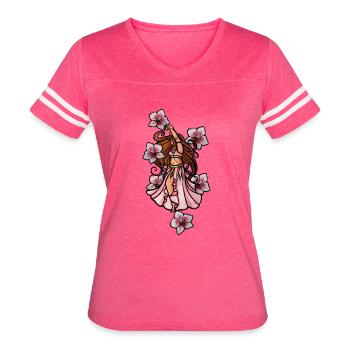 Belly Dance Orchids - Women's V-Neck Football Tee - vintage pink/white - Front - Danielle (179cm)