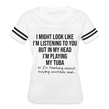 Funny Tuba Player - Women's V-Neck Football Tee - white/black - Front - Danielle (179cm)