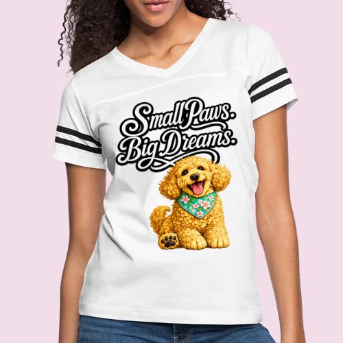 Small Paws Big Dreams Goldendoodle Puppy - Women's V-Neck Football Tee