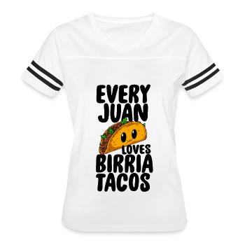 Every Juan Loves Birria Tacos - Women's V-Neck Football Tee - white/black - Front - Danielle (179cm)