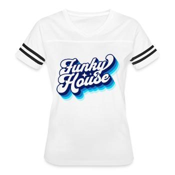 FUNKY HOUSE - Drop shadow Gradient (blue) - Women's V-Neck Football Tee - white/black - Front - Danielle (179cm)