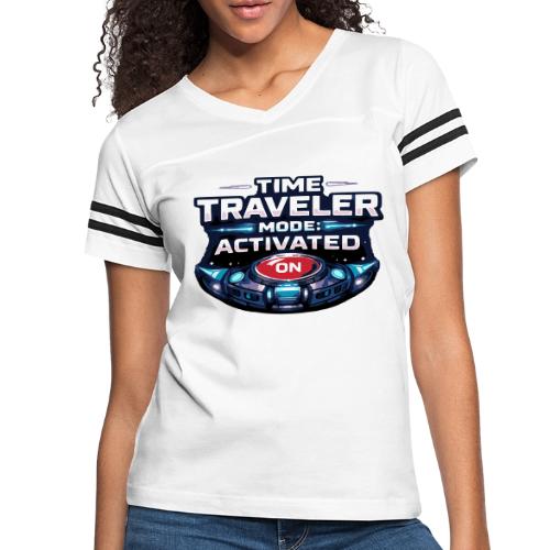 Time Traveler Mode – Futuristic Neon Sci-Fi Tee - Women's V-Neck Football Tee