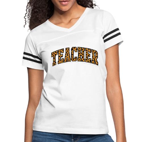 Leopard Print Teacher Typography - Women's V-Neck Football Tee
