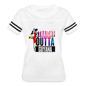 Straight Outta Guyana - Women's V-Neck Football Tee - white/black - Front - Danielle (179cm)