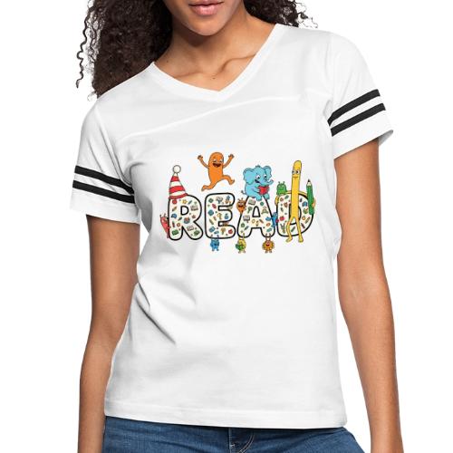 Whimsical READ Kids Cartoon - Women's V-Neck Football Tee