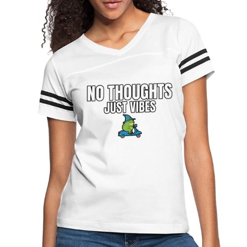 No Thoughts Just Vibes Funny Frog Shirt - Women's V-Neck Football Tee
