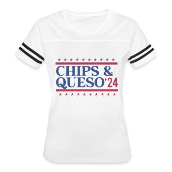 2024 Chips Queso - Women's V-Neck Football Tee - white/black - Front - Danielle (179cm)