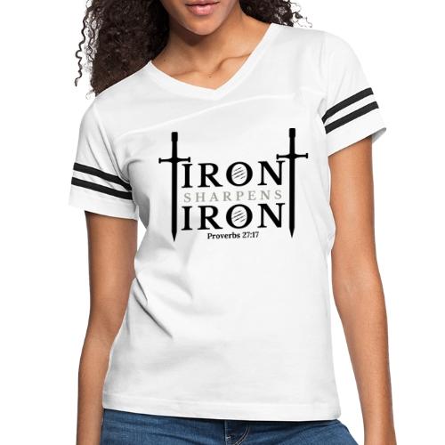 Iron Sharpens Iron - Proverbs 27:17 (Black & Grey) - Women's V-Neck Football Tee