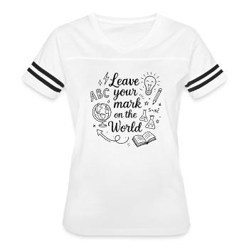 Leave Your Mark On This World,Last Day of School - Women's V-Neck Football Tee - white/black - Front - Danielle (179cm)