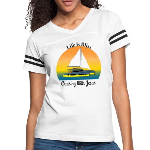 Life Is Bliss –Cruising With Jesus Sailboat Sunset - Women's V-Neck Football Tee