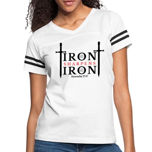 Iron Sharpens Iron - Proverbs 27:17 (Black & Red) - Women's V-Neck Football Tee
