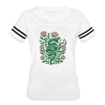 Protect Trans Folks LGBTQ Ally - Women's V-Neck Football Tee - white/black - Front - Danielle (179cm)