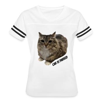 Car is parked - Women's V-Neck Football Tee - white/black - Front - Danielle (179cm)