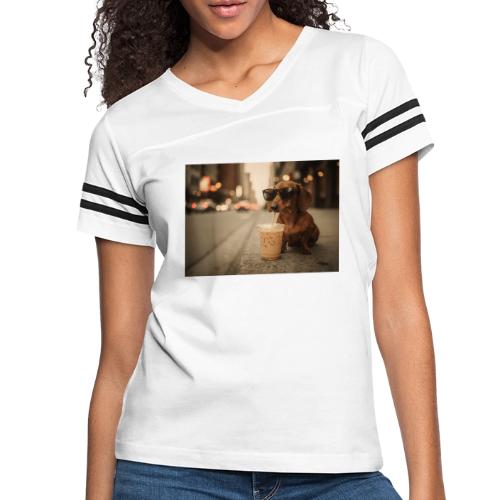 Funny Dachshund Iced Coffee Lover Tee - Women's V-Neck Football Tee