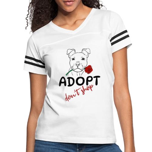 Retro Adopt Dont Shop Cute Puppy Rose Tee - Women's V-Neck Football Tee