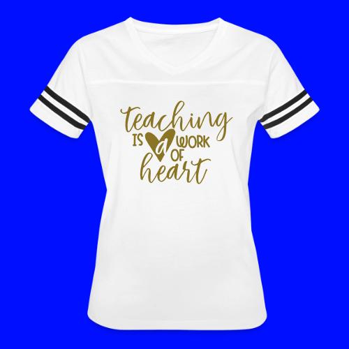 Teaching Is a Work Of Heart Metallic Teacher Tee - Women's V-Neck Football Tee