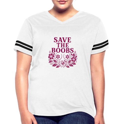 Save the boobs floral - Women's V-Neck Football Tee