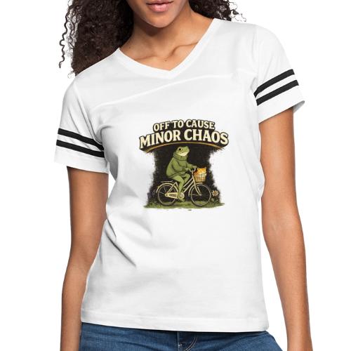 Minor Chaos Vintage Frog and Cat on Bicycle - Women's V-Neck Football Tee