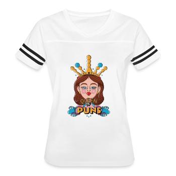 Queen of Puns - Women's V-Neck Football Tee - white/black - Front - Danielle (179cm)
