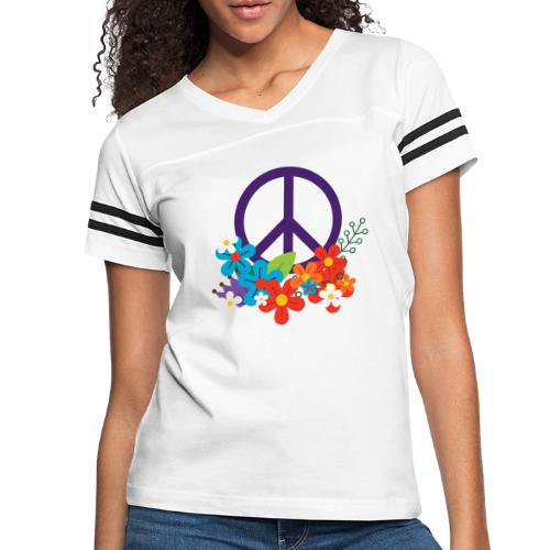 Hippie Peace Design With Flowers - Women's V-Neck Football Tee