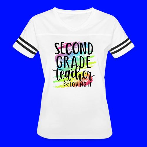 Second Grade Teacher & Loving It Teacher T-Shirts - Women's V-Neck Football Tee