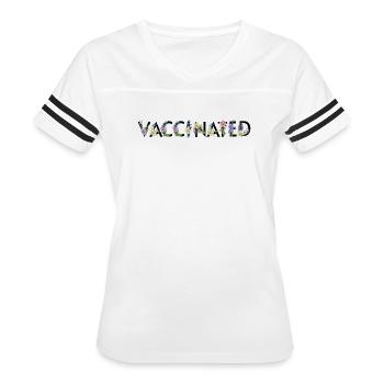 Vaccinated Floral Pro Vaccine - Women's V-Neck Football Tee - white/black - Front - Danielle (179cm)