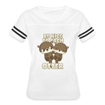 Otter Pun - Women's V-Neck Football Tee - white/black - Front - Danielle (179cm)