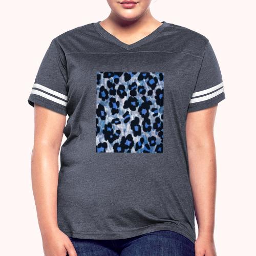 blue ank black leopard pattern - Women's V-Neck Football Tee