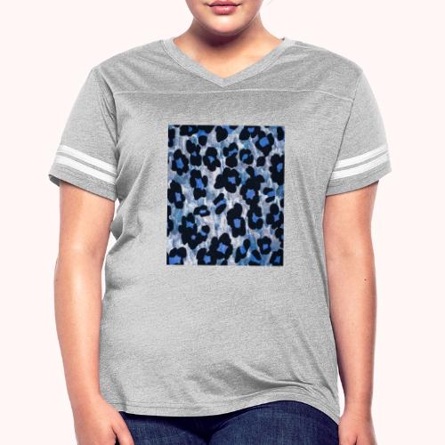 blue ank black leopard pattern - Women's V-Neck Football Tee