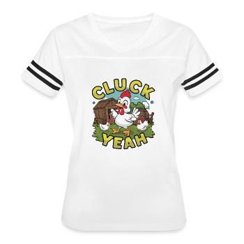 Cluck Yeah Cute Rooster and Hen Farm Life Funny - Women's V-Neck Football Tee - white/black - Front - Danielle (179cm)