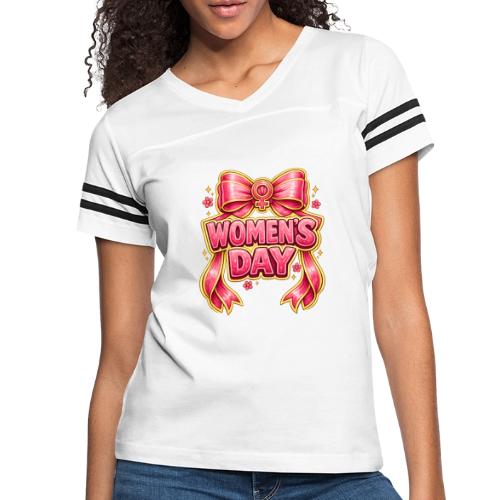 Cute Pink Bow Women’s Day Feminist Symbol - Women's V-Neck Football Tee