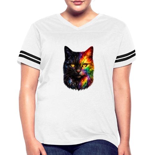 Cosmic Galaxy Rainbow Cat - Women's V-Neck Football Tee
