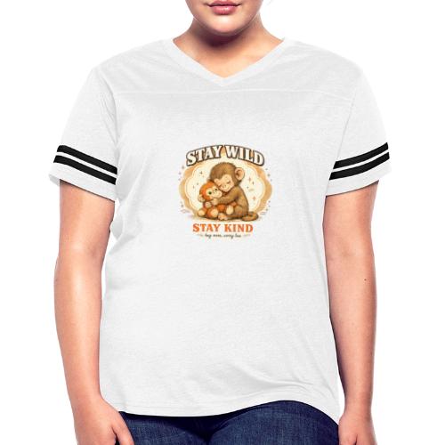 Stay Wild Stay Kind Punch Monkey Hug - Women's V-Neck Football Tee