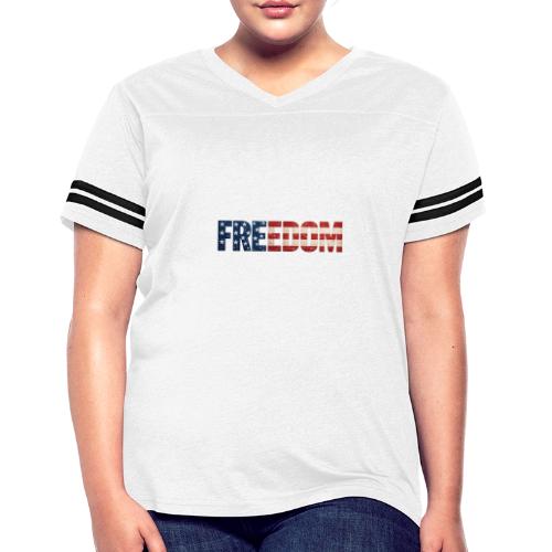 Freedom American Flag Distressed Patriotic Shirt - Women's V-Neck Football Tee