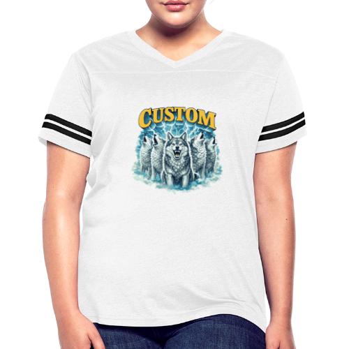 Custom Wolf Pack Howling Moon Vintage Wilderness - Women's V-Neck Football Tee