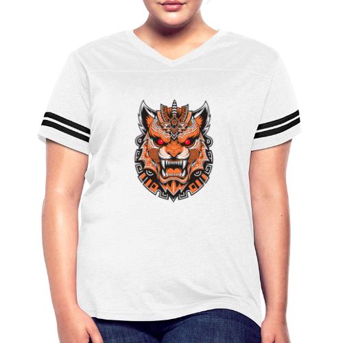 Tribal Demon Wolf Mask - Women's V-Neck Football Tee