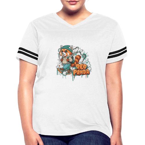 Red Panda Street Graffiti Vibes - Women's V-Neck Football Tee