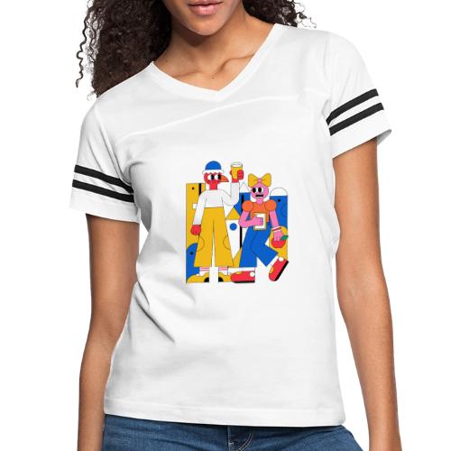 Bold Geometric Duo Pop Art - Women's V-Neck Football Tee
