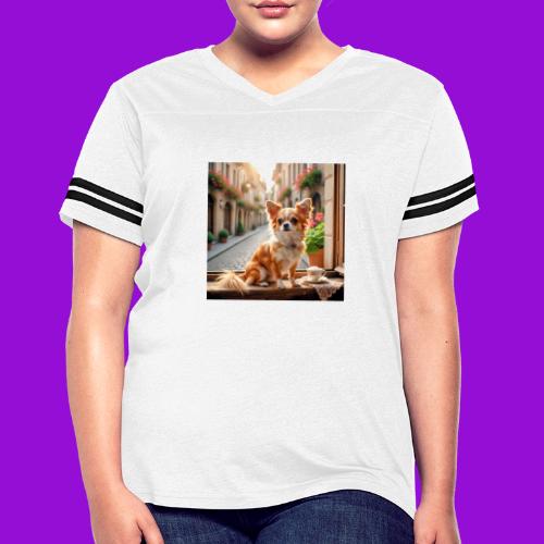 Morning coffee Chihuahua - Women's V-Neck Football Tee