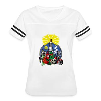 Pinup and night frog - Women's V-Neck Football Tee - white/black - Front - Danielle (179cm)