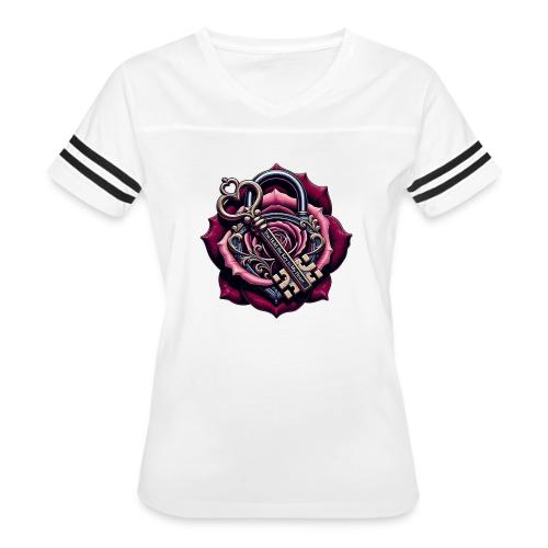 You Hold the Key to My Heart Rose Lock T-Shirt - Women's V-Neck Football Tee
