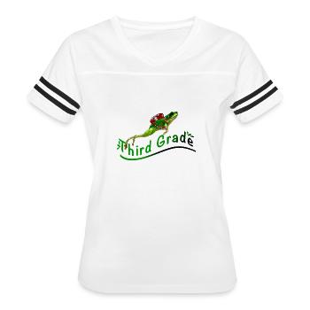third grade jumping frog - Women's V-Neck Football Tee - white/black - Front - Danielle (179cm)