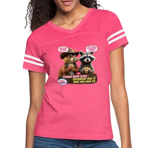 Freedom Squirrel and Raccoon - Women's V-Neck Football Tee