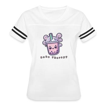 Boba Therapy - Women's V-Neck Football Tee - white/black - Front - Danielle (179cm)