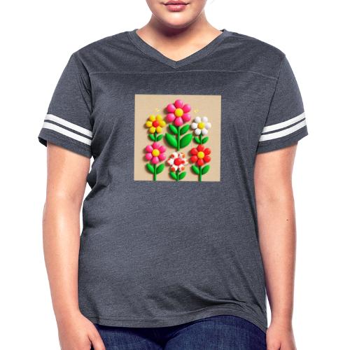 3D Flowers and Butterflies in Amber, Floral Design - Women's V-Neck Football Tee