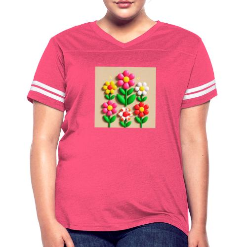 3D Flowers and Butterflies in Amber, Floral Design - Women's V-Neck Football Tee