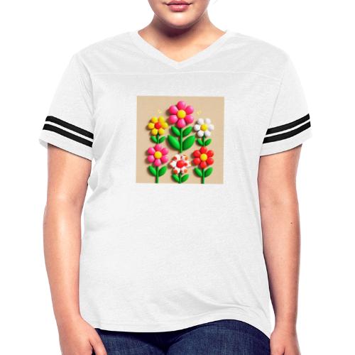 3D Flowers and Butterflies in Amber, Floral Design - Women's V-Neck Football Tee