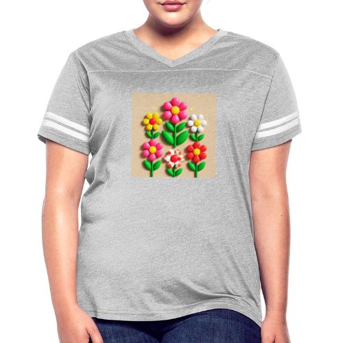 3D Flowers and Butterflies in Amber, Floral Design - Women's V-Neck Football Tee