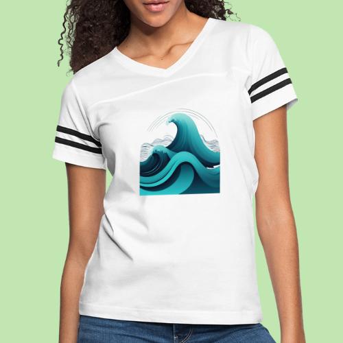 Dynamic Ocean Wave Illustration - Women's V-Neck Football Tee