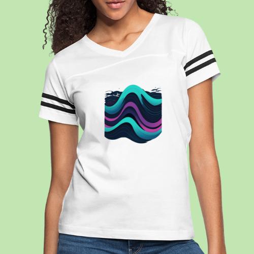 Abstract Wavy Ocean Pattern - Women's V-Neck Football Tee